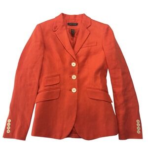 Lauren Ralph Lauren Orange Linen Blazer Button Front Casual Jacket Women's 0